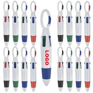 4-In-1 Multicolor Retractable Pens - 0.7Mm Ink, With Carabiner Hook