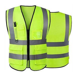 High Visibility Safety Vest With Pockets And Zipper Front
