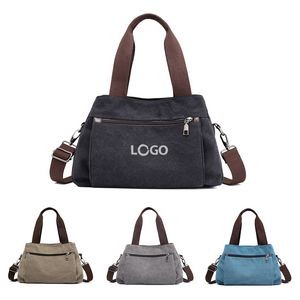 Zippered Canvas Tote Bag With Shoulder Strap