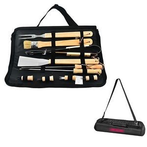 11 pieces Outdoor BBQ Tools Set With Wooden Handle