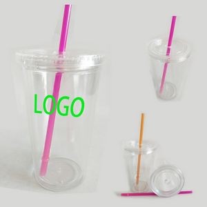 16oz Double Layer Acrylic Straw Cup