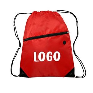 Drawstring Backpack With Zipper Pocket