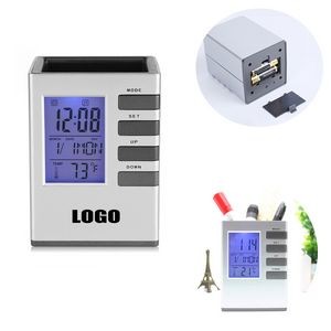 Electronic Calendar Alarm Clock Pen Holder