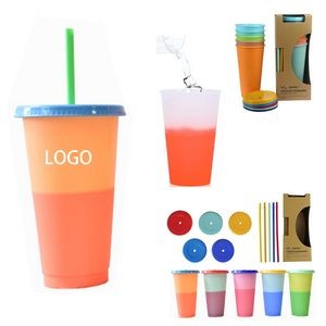 Discoloration Stadium Cups With Straw