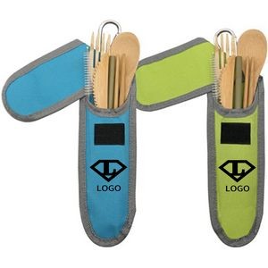 Bamboo Travel Utensil Set With Pouch And Carabiner
