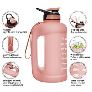 Leakproof Motivational Water Bottle w/Time Marker & Sturdy Handle
