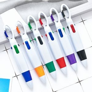 Plastic Four Color Ballpoint Pen with Carabiner