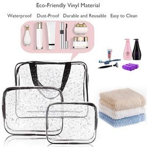 3 Pc PVC Cosmetic Makeup Bags w/Zipper Handle