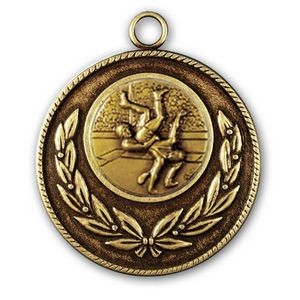 Stock Classic Wreath With Rope Edge 2" Medal- Wrestling
