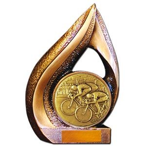 Stock 9" Flame Trophy with 2" Bicycling Coin and Engraving Plate