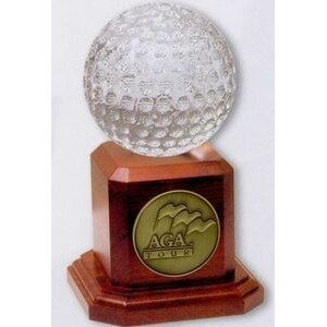 Crystal & Rosewood Finish Golf Ball Trophy 6 3/4