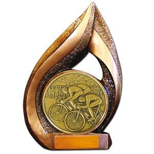 Stock Flame Trophy with 5 1/2" Event Bicycling Coin 13"