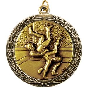 Stock Medal w/ Round Edge & Wreath (Wrestling) 2 1/2"