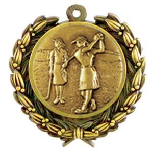Stock Golf Female Medal w/ Wreath Edge (1 1/4")