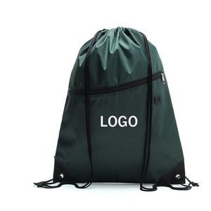 Drawstring Bag With Front Zipper