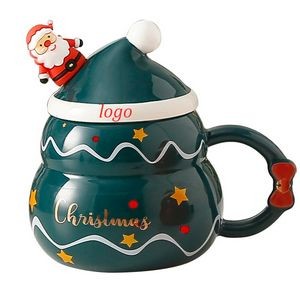 Ceramic Mug Christmas Cup with Lid and Spoon 16Oz