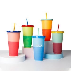 710ml Color Changing Cups with Lids Straw