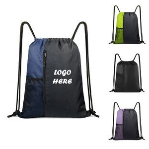 Two-Tone Drawstring Backpack with Side Pocket