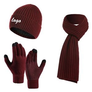 Knit Scarf Gloves Hat Winter Set