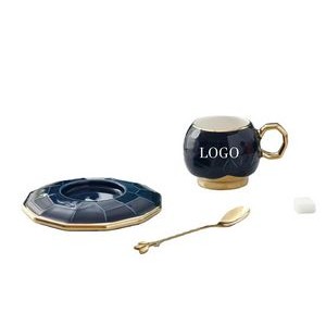 7 Oz Ceramic Coffee Cup With Saucer And Spoon
