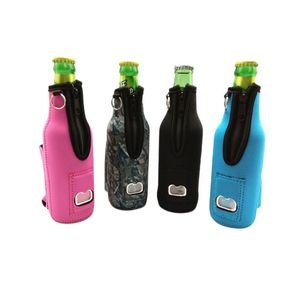 Neoprene Bottle Holder with Zipper and Bottle Opener