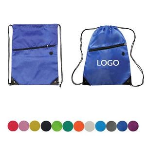 210D Polyester Drawstring BackPack With Front Zipper