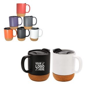13Oz Ceramic Mug With Insulated Cork Bottom And Spill Proof Lids
