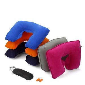 3Pcs Economy Travel Set-Inflatable Neck Pillow/Eye Mask/Ear Plug