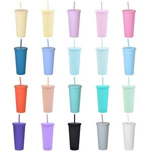 24oz Double-layer Solid Color Plastic Straw Cup