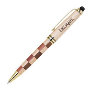 Wooden Stylus & 2-Tone Checkered Ballpoint Pen