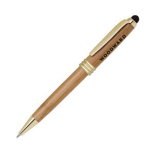 Gold Trim Bamboo Ballpoint Pen & Stylus