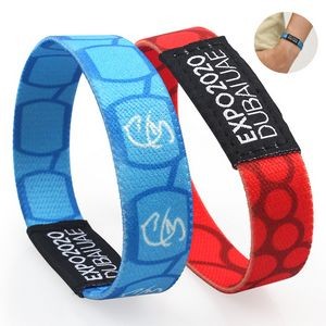 3/4" Sublimated Elastic Event Wristband With Woven Label