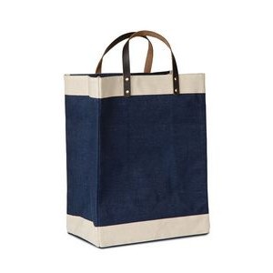 Laminated Jute Market Tote w/Cotton Accents And Leather Handles