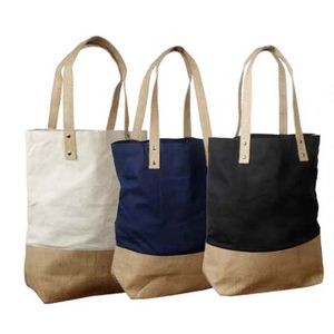 Cotton Tote Bag w/ Jute Trim & Jute Handles
