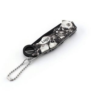 Skull Pattern Stainless Steel Folding Pocket Knife with Key Chain