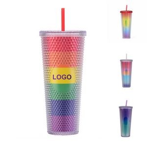 Rainbow Plastic Tumbler w/Straw (direct import)