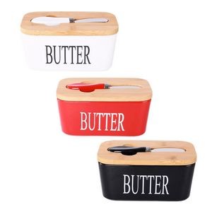 Butter Dish with Bamboo Lid & Knife (direct import)