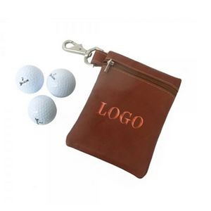 Leather Golf Ball Bag With Zipper Closure