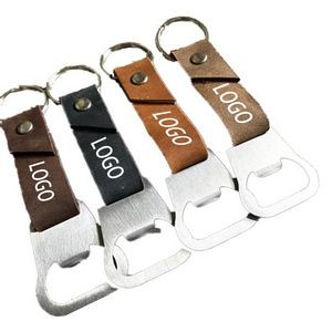 Metal Bottle Opener With Leather Holder