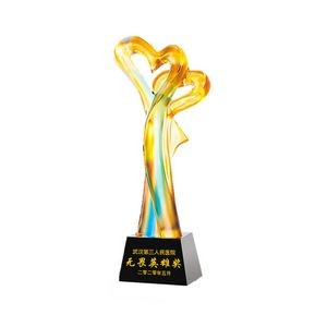 Creative Heart Shape Glazed Crystal Award Glass Liuli Trophy