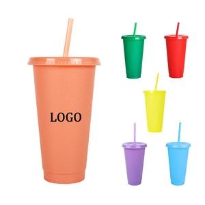 24 Oz. Glitter Color Changing Plastic Straw Tumbler