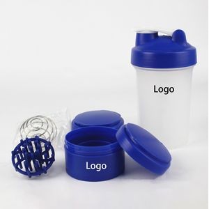 Shaker Bottle with Mixing Ball and Attachable Storage Compartment