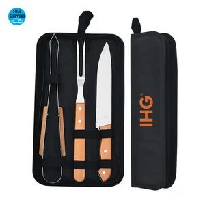 3-Piece BBQ Grill Tool Set with Wood Handle - OCEAN