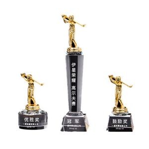 Creative Gold-Plated Golf Trophy With Crystal Base