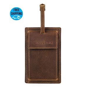 Genuine Leather Luggage Tag With Airtag Holder
