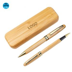 Bamboo Ball Pen & Gel Pen with Bamboo Case