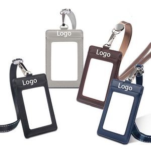 Leather ID Badge Holder with Lanyard