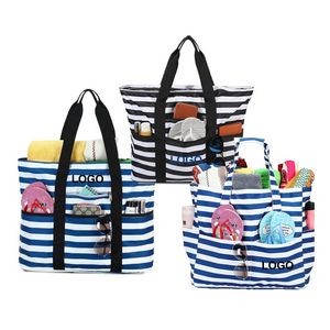 Stripe Canvas Beach Tote Bag (direct import)