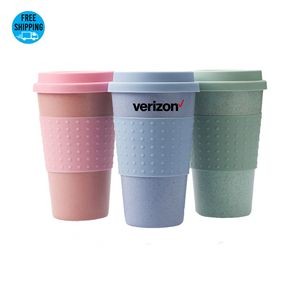 Wheat Straw Coffee Cups with Silicone Lid-Ocean