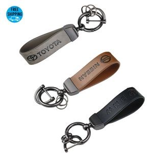 High Quality Leather Car Key Chain with 360-degree Rotatable Swivel